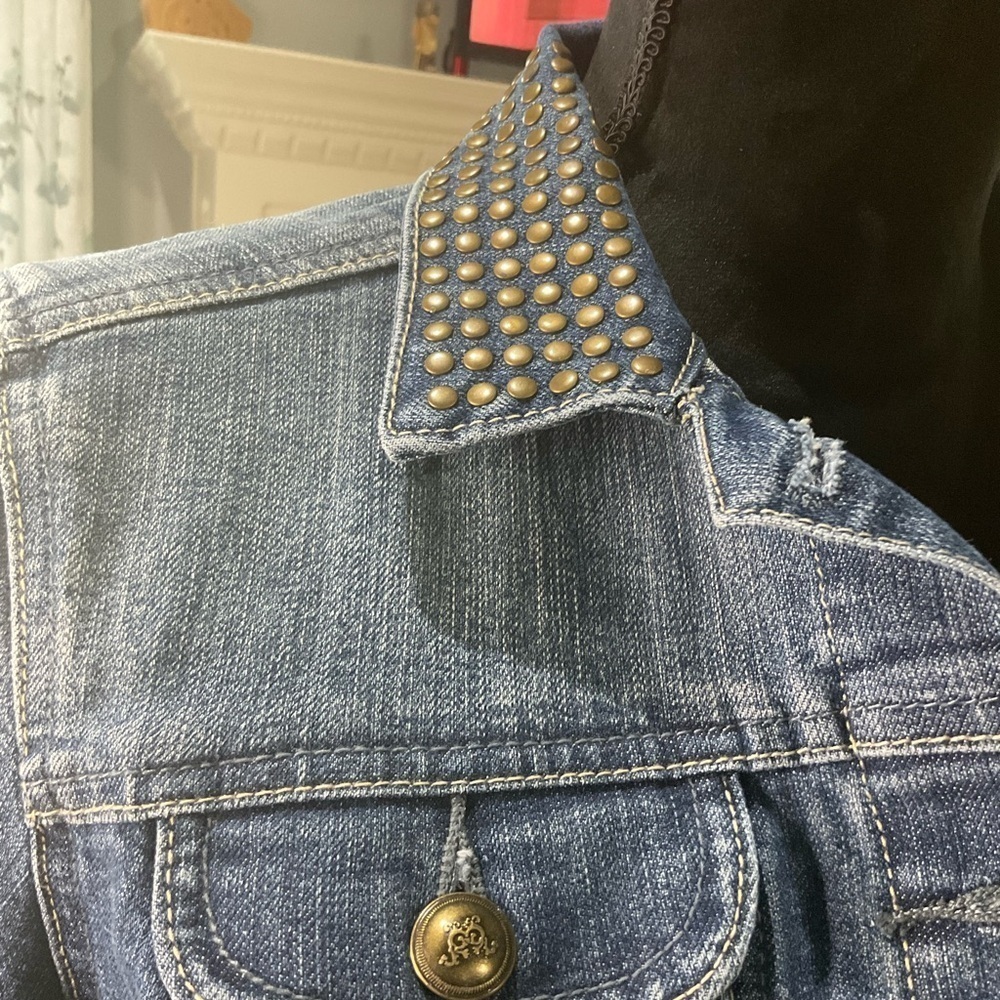 New Directions Studded Blue Jean Jacket Classic Denim Style